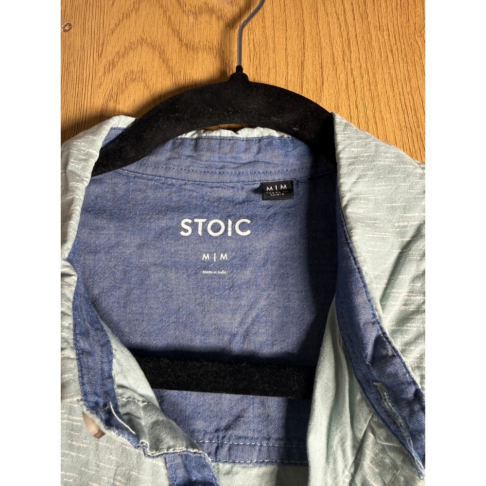 Stoic Shirt Mens Medium M Sage Green Slub Short Sleeve Button Down Chest Pocket - Picture 2 of 9